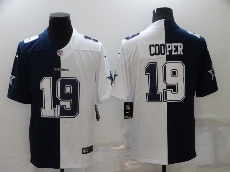 Cheap 2021 Men Dallas cowboys 19 Cooper Blue white Half version Nike NFL Jerseys